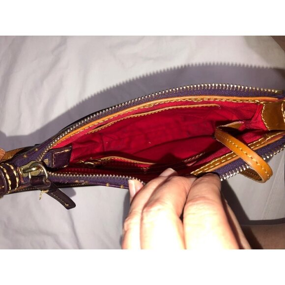 Dooney & Bourke Crossbody Bag Plum Gold DB 1975 Brown Leather Trim Adjustable - Picture 6 of 14